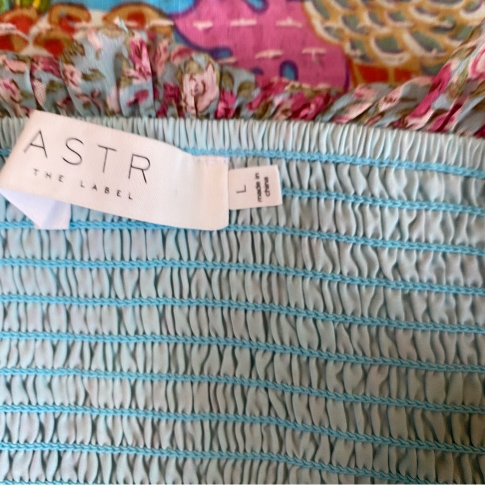 NWOT ASTR The Label Blue Floral Ruched Sweetheart Mini Dress - Picture 12 of 14
